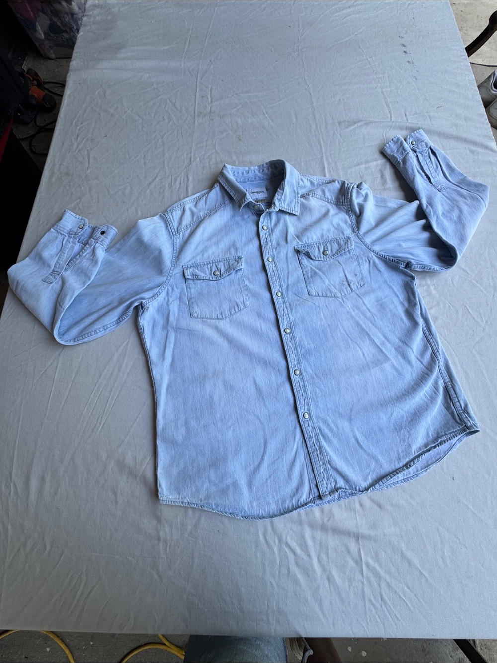 Good Fellow long sleeve pearl snap buttons light denim Men's Xl workwear casual